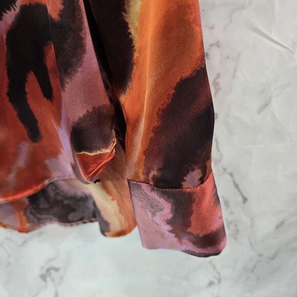 Bailey 44 Shirt Womens Small Orange Purple Satin Button Up Retro Disco Groovy - Picture 4 of 13